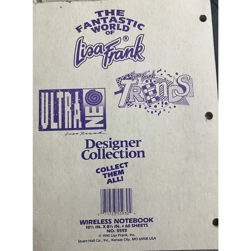 Vtg Lisa Frank I Love To Shop Wireless Paper Notebook Designer Collection 1990